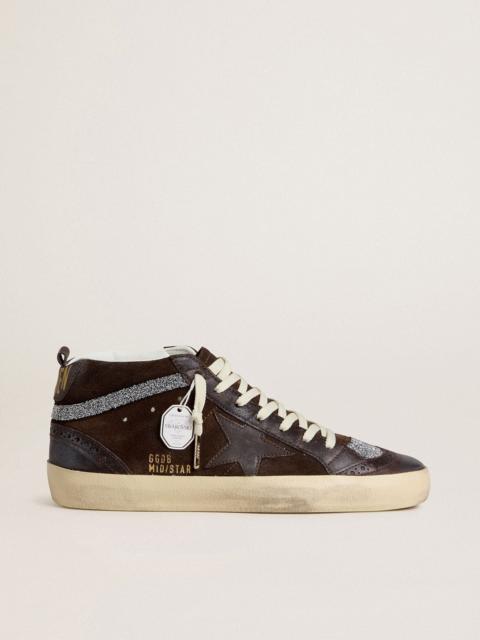 Women's Mid Star in brown suede with leather star and Swarovski crystal flash