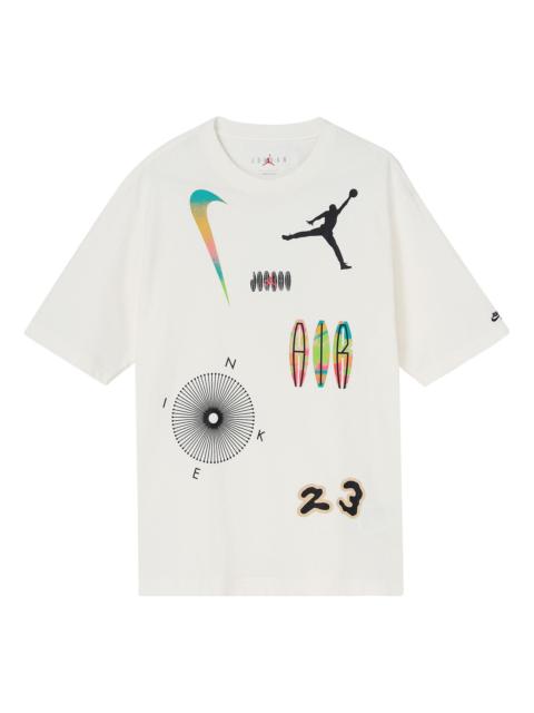 Men's Air Jordan Multi-Color Alphabet Numeric Logo Printing Casual Short Sleeve White T-Shirt DQ7363