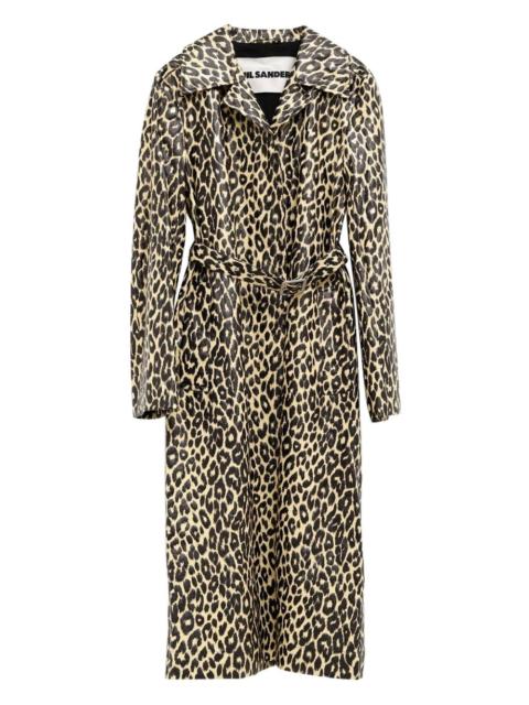 leopard-print belted single-breasted coat
