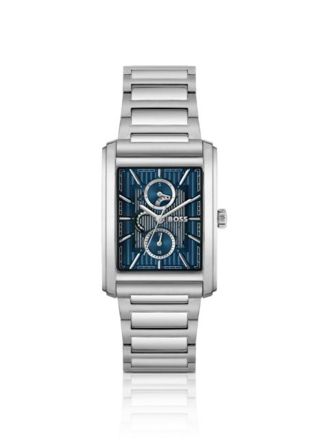 LINK-BRACELET WATCH WITH BLUE TEXTURED SKELETON DIAL
