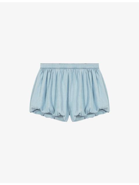 Balloon-Leg Branded-Patch Chambray Skort