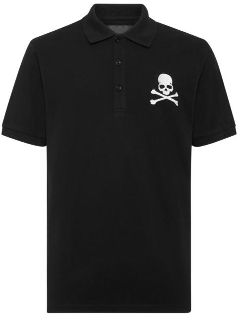 skull-embroidered cotton polo shirt