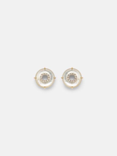 14kt gold (585/1000) earrings with diamonds and pearls