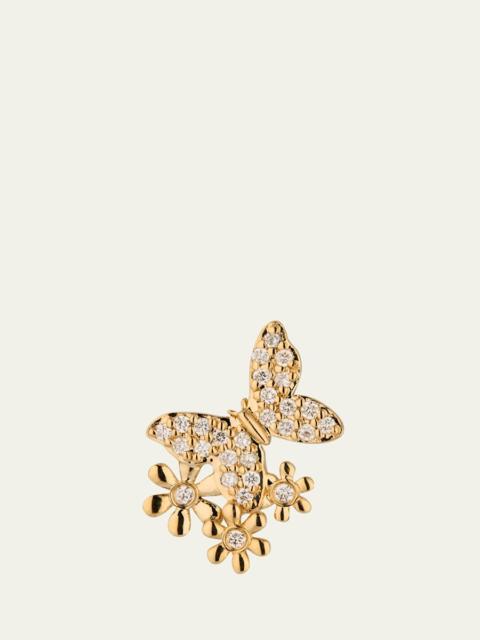 14K Butterfly Daisy Cluster Stud Earring, Single (Right)