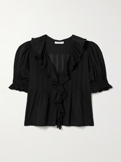 Henri ruffled pintucked organic cotton-voile top Black