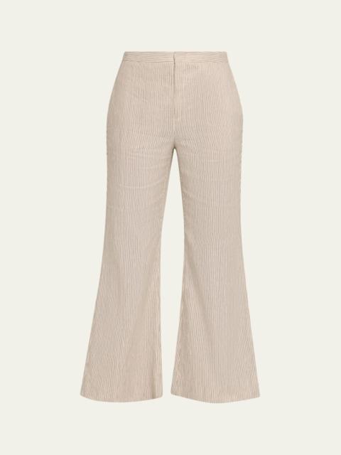 Ticking Stripe Cropped Flare Trousers