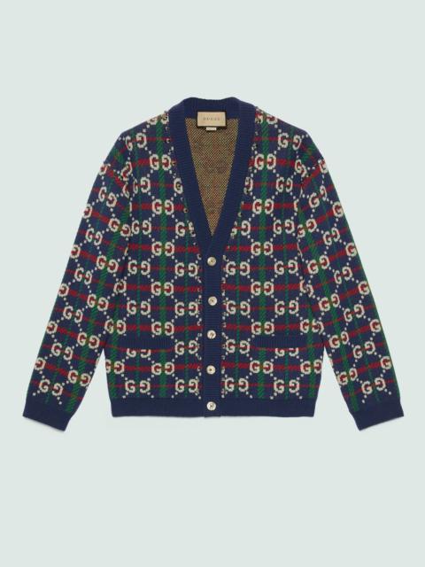 GG check knit wool cardigan