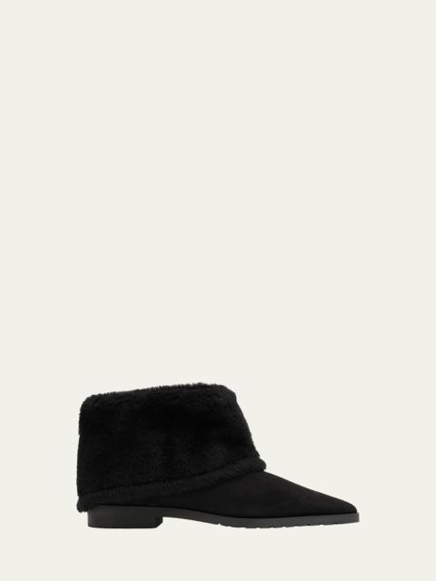 Fold Down Shearling Suede Ankle Boots