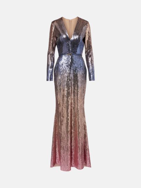 Ombré sequined belted gown