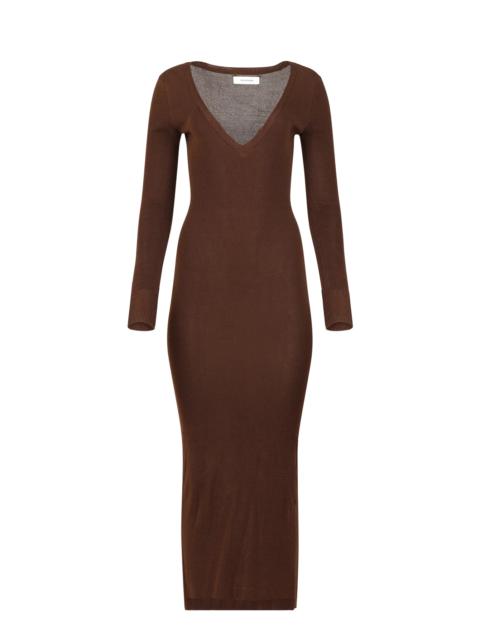 LONG SLEEVE V NECK MIDI CHOCOLATE