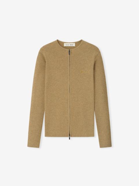 Womens Signature Rib Knit Fitted Long Sleeve Zip Up Tee