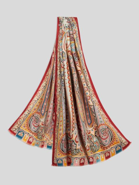 WOOL AND SILK SCARF WITH MULTICOLOURED PRINT