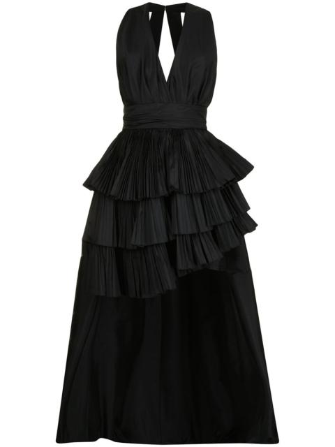 pleated plunge-neck silk dress