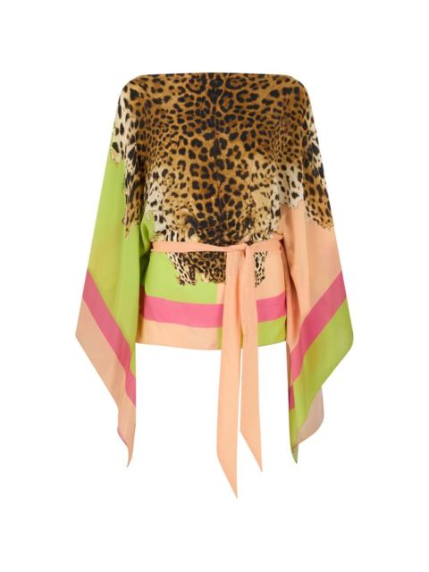 animal-print tie-waist kaftan