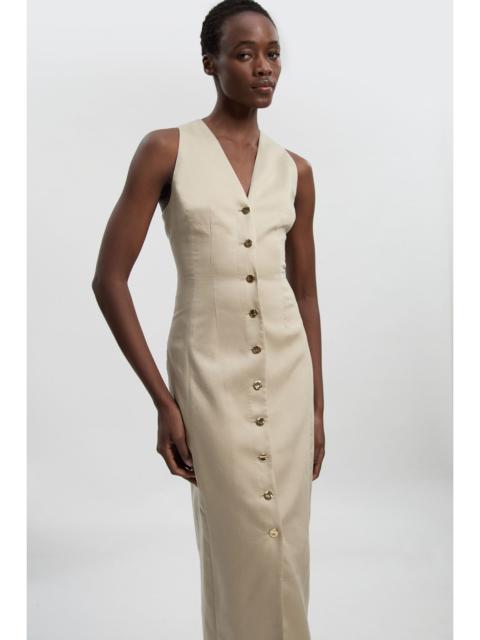 Tailored Linen Corset Back Detail Maxi Dress