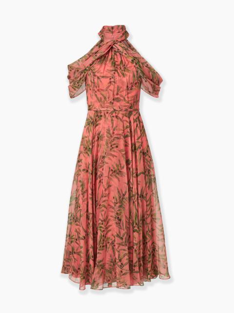 Olive Branch-Print Halterneck Midi Dress
