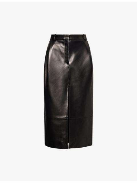 Anden Pleated Leather Midi Skirt