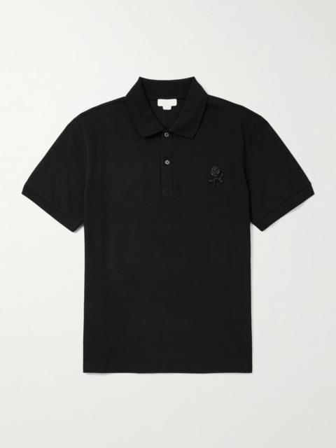 Embellished Cotton-Piqué Polo Shirt Black