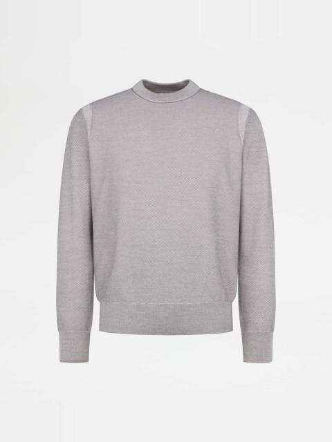 ROUND-NECK PULLOVER IN WOOL PIQUET - GREY