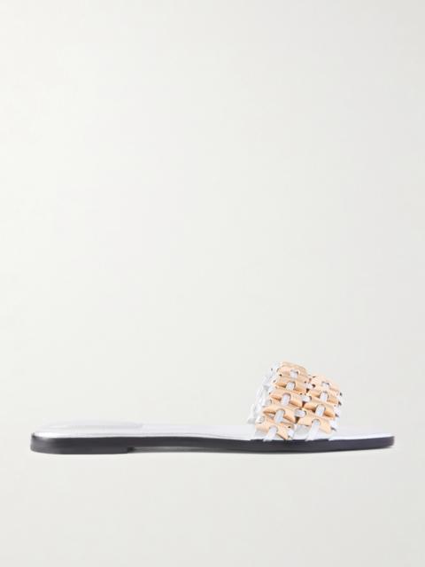 Faye Embellished Metallic Leather Slides