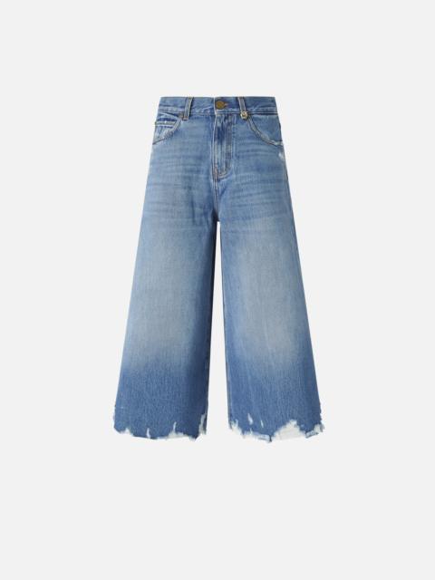 LONG DENIM SHORTS WITH DISTRESSED HEM