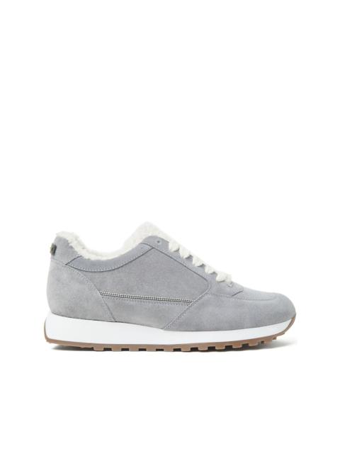 suede shearling-trim sneakers