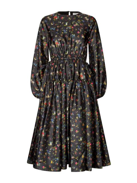 WAIST TIE RUFFLE MIDI DRESS - MAGNOLIA GARDEN