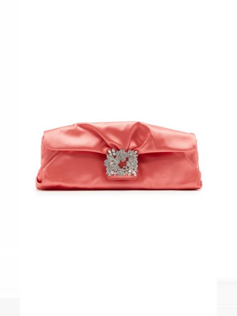 Bouquet Strass-Embellished Buckle Satin Clutch orange