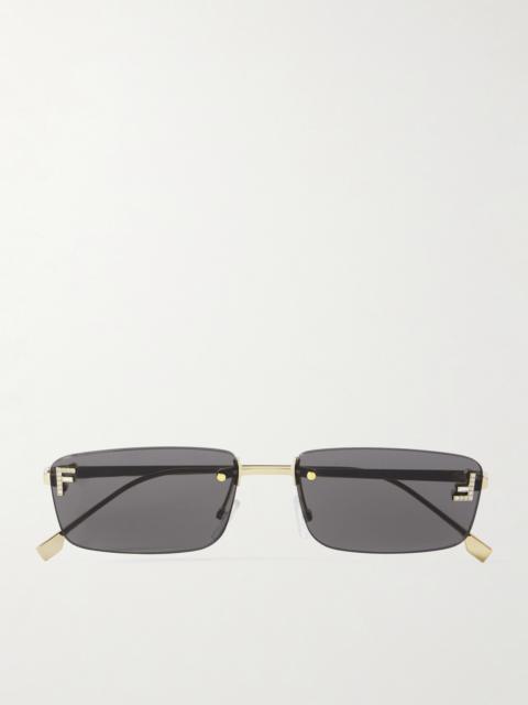 Fendi First Rectangular-frame Crystal-embellished Gold-tone Sunglasses