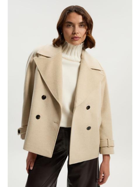 Petite Tailored Brushed Wool Double Breasted Short Pea Coat