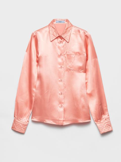 Embroidered washed satin shirt