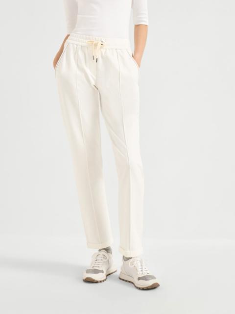 Stretch cotton lightweight French terry track trousers with monili