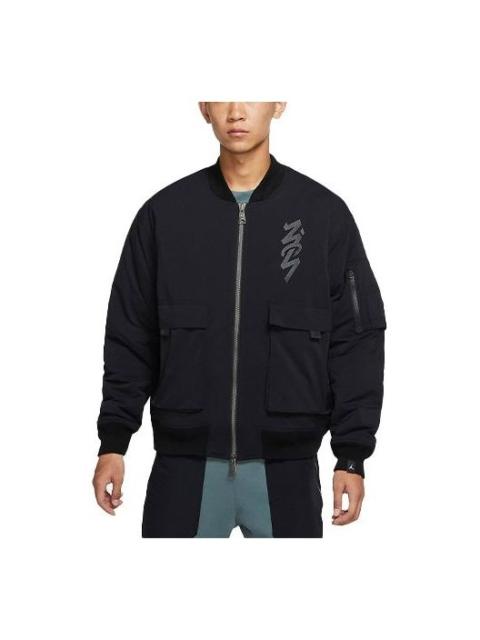 Men's Air Jordan Zion Flight Alphabet Embroidered Aviator Woven Padded Clothes Black Jacket DJ5868-0