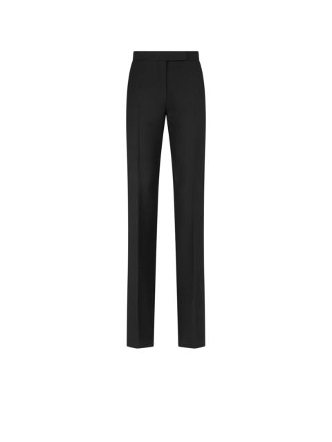 WOOL SILK BLEND TAILORED TUXEDO STRAIGHT PANTS