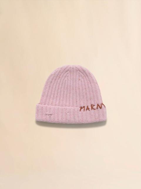 PINK SHETLAND WOOL BEANIE WITH MARNI MENDING