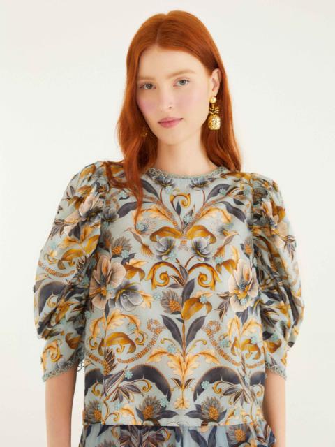 Blue Snake Garden 3D Applique Blouse