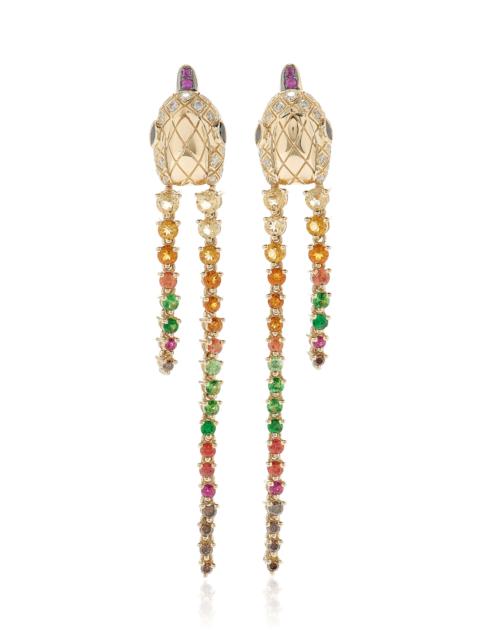 Long Python 9K Yellow Gold Multi-Stone Earrings gold