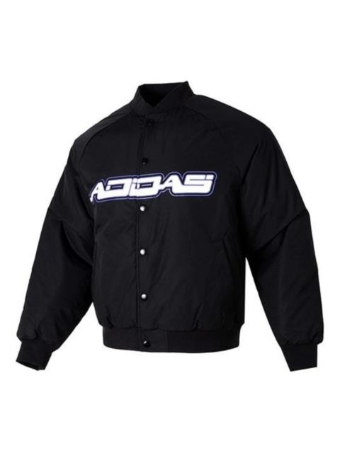 adidas Solid Letter Shoulder Insert Casual Cotton Jacket 'Black White' IK2412