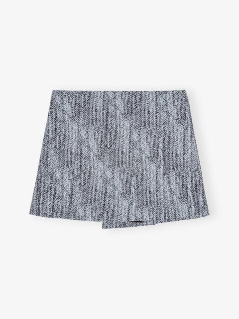BLUE COTTON TWEED WRAP MINI SKIRT