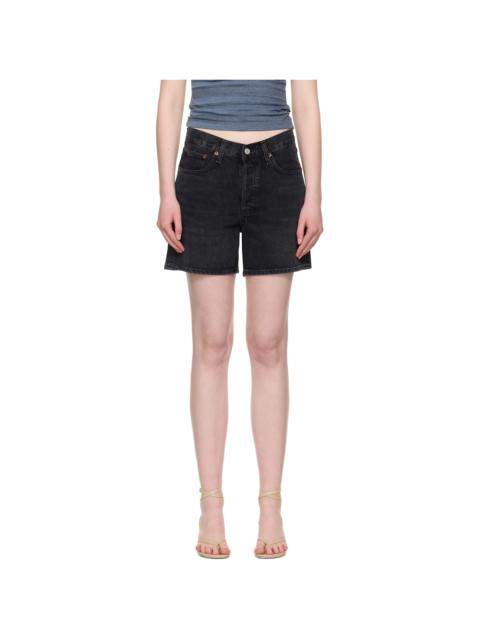 Black V-Waist Denim Shorts
