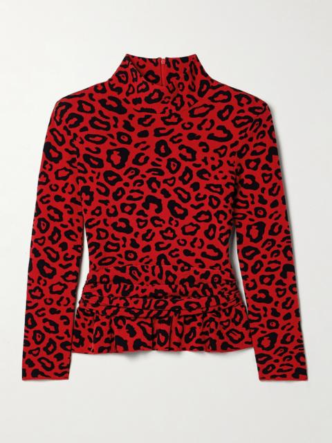 Ruched Jacquard-knit Peplum Top