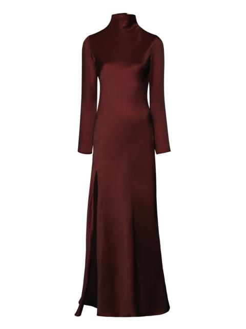 Satin Draped Neck Bias Dress With Slit