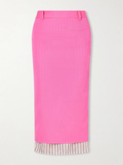 Layered Striped Wool-twill Midi Skirt
