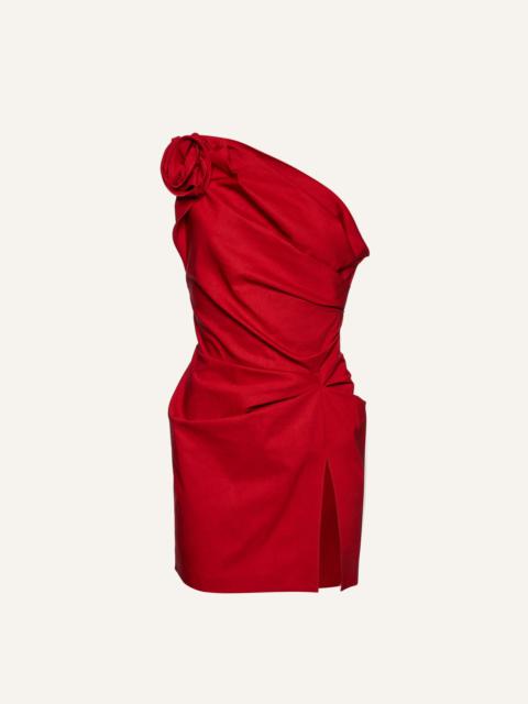 One shoulder ruched linen mini dress in red