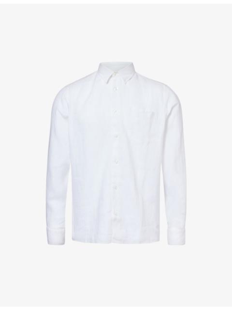 Caroubis logo-embroidered linen shirt