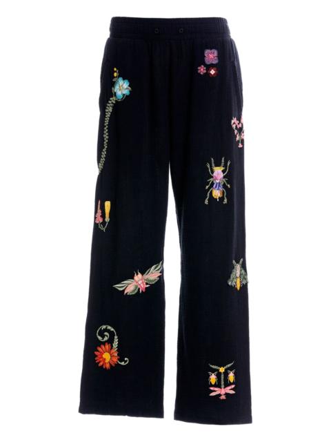 embroidered-floral insect trousers