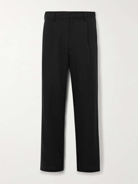 Straight-Leg Pleated Cotton and Wool-Blend Gabardine Trousers