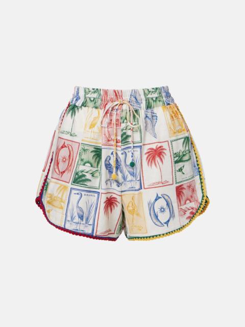 Brasil Vintage printed linen-blend shorts