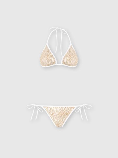 Bikini in lamé viscose with lace motif and sequins