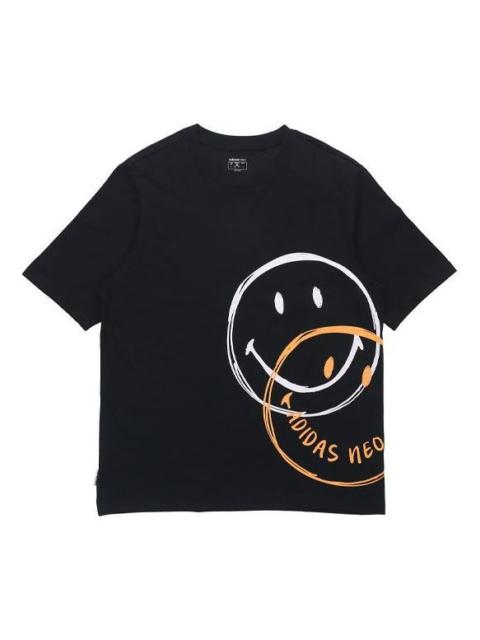 adidas neo U Csmy Tee Casual Sports Smiling Face Printing Short Sleeve Black H61985